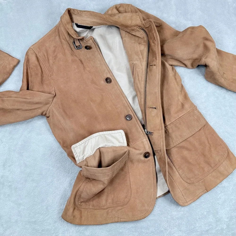 Vintage Banana Republic Suede Field Jacket Mens Small Tan Chore Coat Leather Y2K